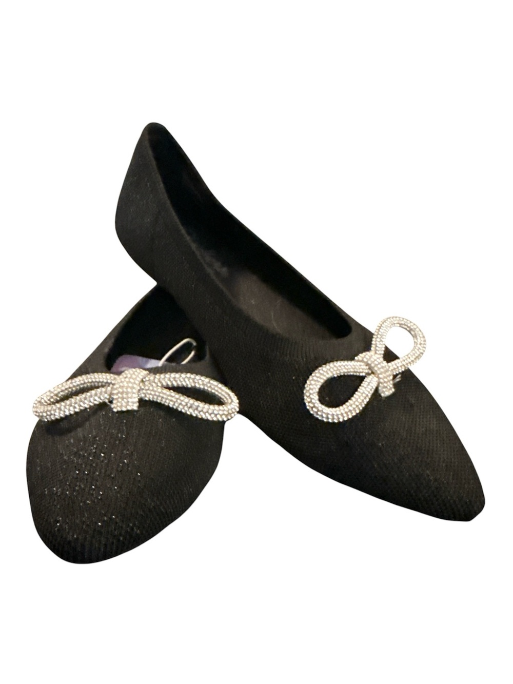 🖤NWT🖤 Skechers Black Pointed-Toe Flats with Crystal Bow Accent - Size 9